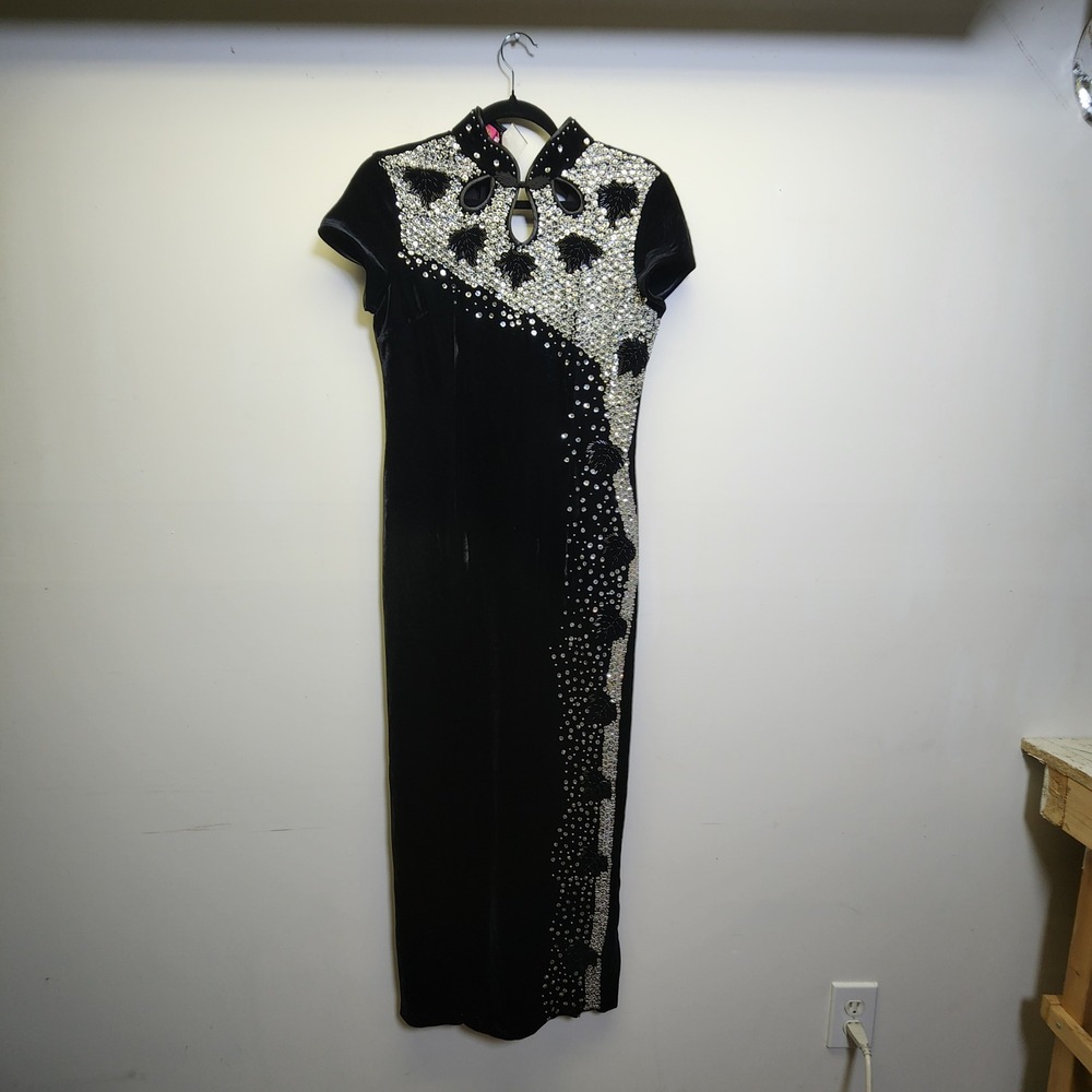 Qiao Qi NWT Velvet Qipao Dress Cheongsam Rhinestone Beaded Gown Sm 100% Cotton